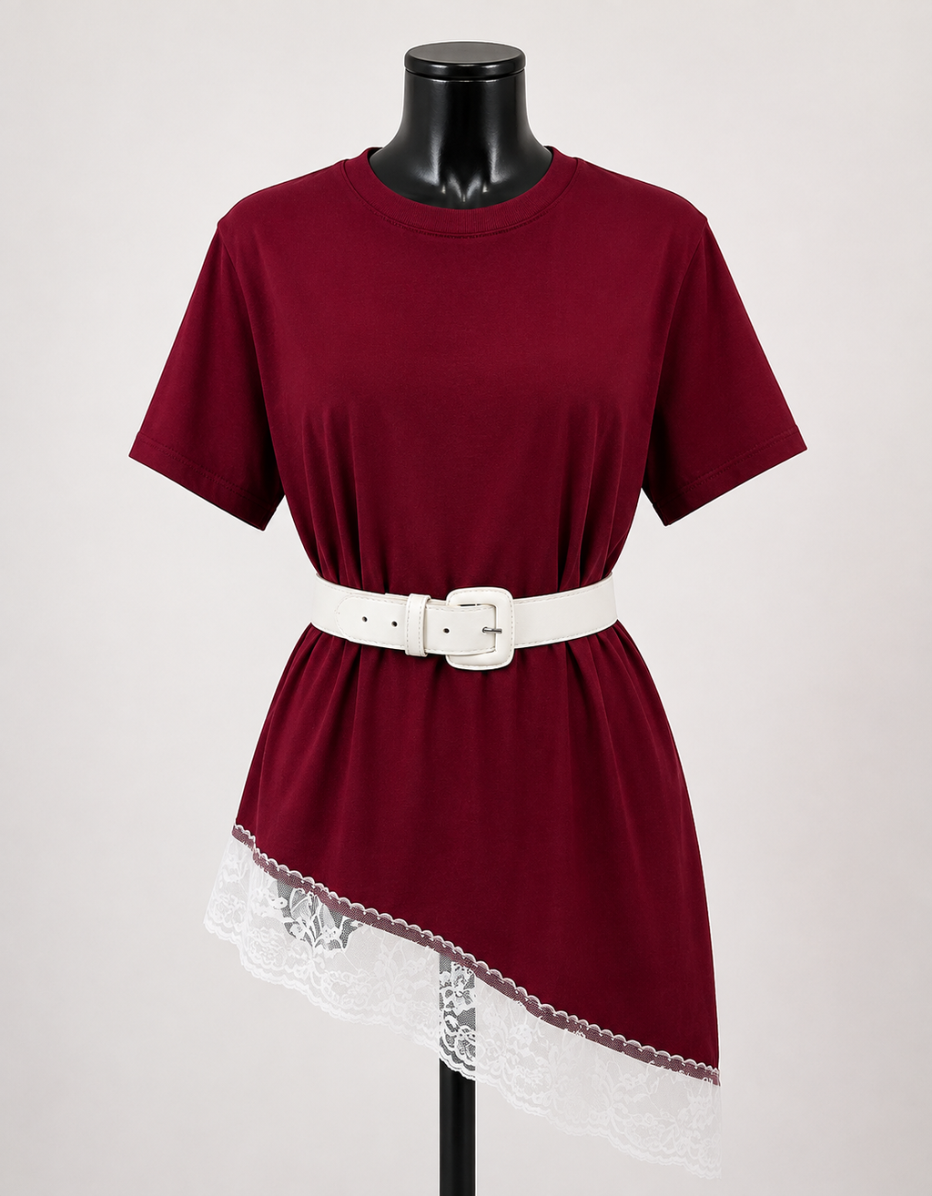 Blusa Assimétrica Feminina com Renda Bordô