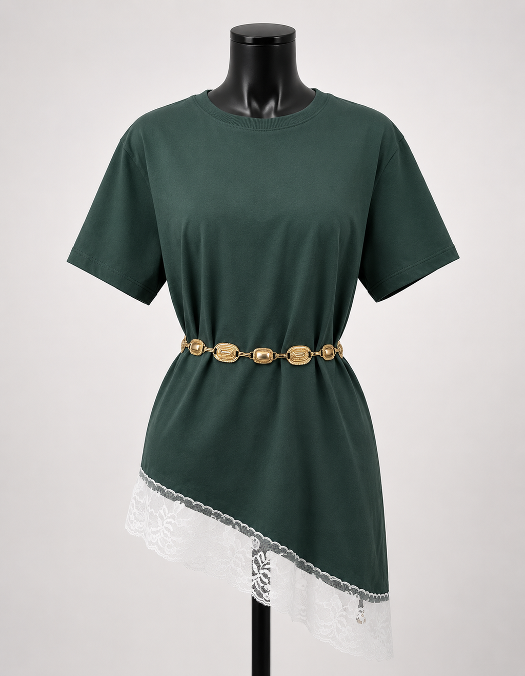 Blusa Assimétrica Feminina com Renda Verde Musgo