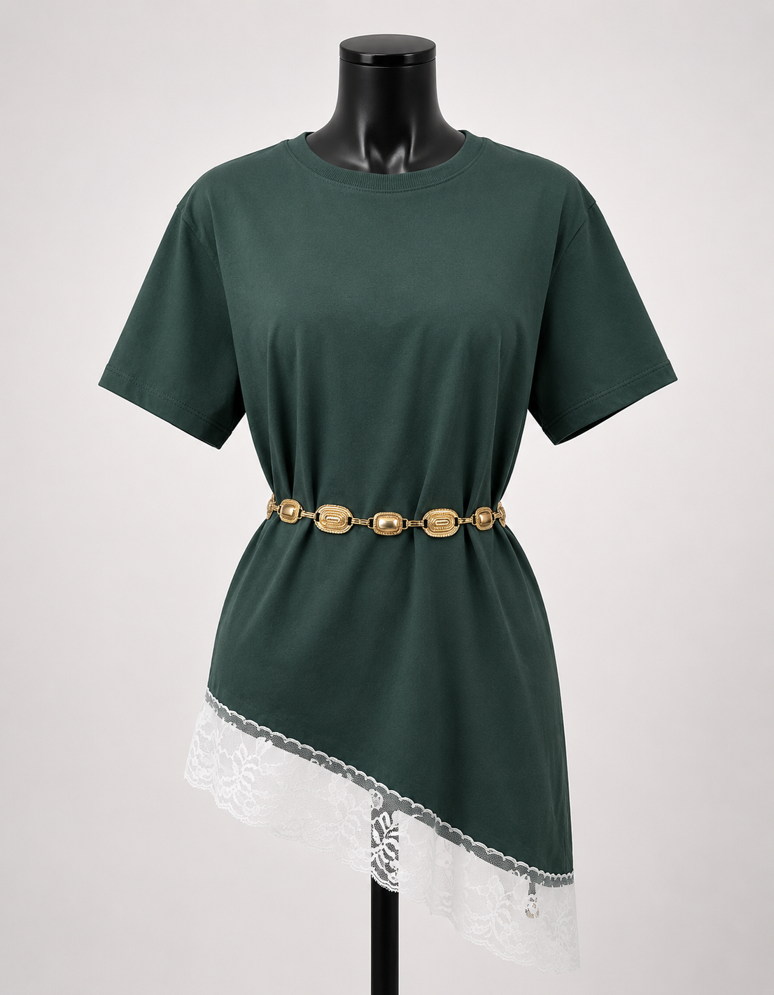 Blusa Assimétrica Feminina com Renda Verde Musgo