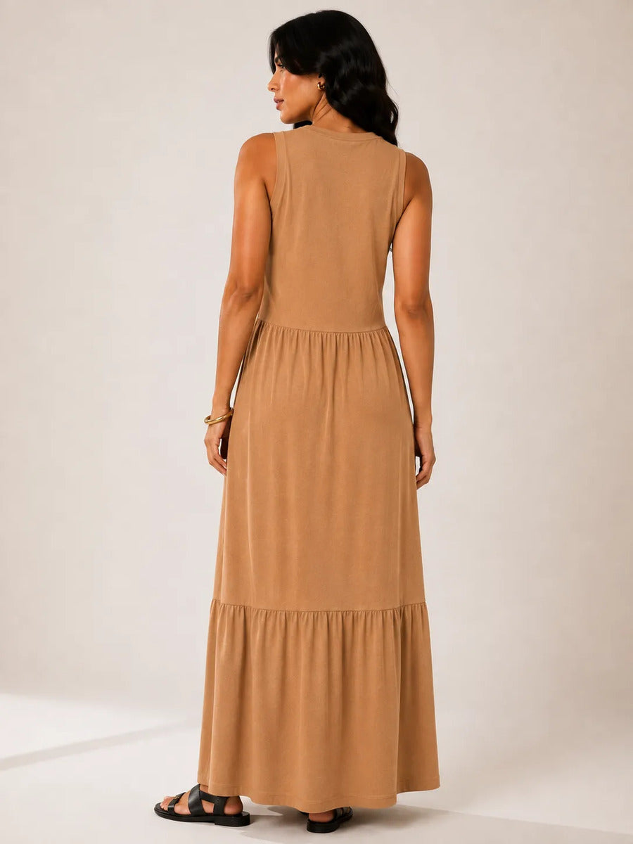 Vestido Longo Feminino Regata Três Marias Algodão Soltinho Caramelo