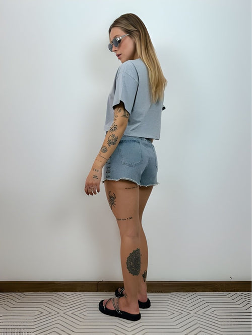 Camiseta Aveloz Feminina Cropped Cinza Mescla