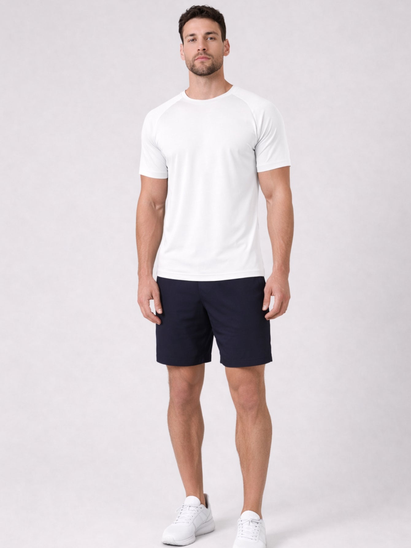 Camiseta Masculina Raglan Dry Proteção Solar UV Lisa Corrida Academia Ciclismo Esporte - Branco