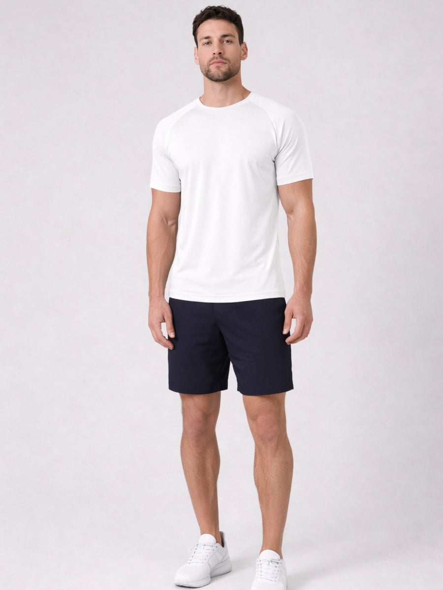 Camiseta Masculina Raglan Dry Proteção Solar UV Lisa Corrida Academia Ciclismo Esporte - Branco