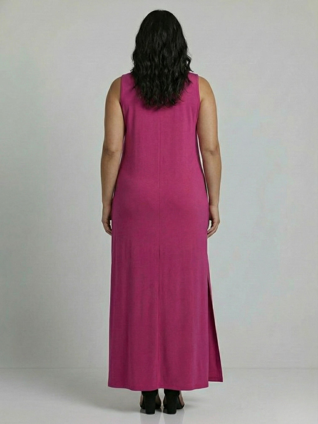 Vestido Longo Aveloz Viscolycra Soltinho Plus Size com Bolso Fucsia