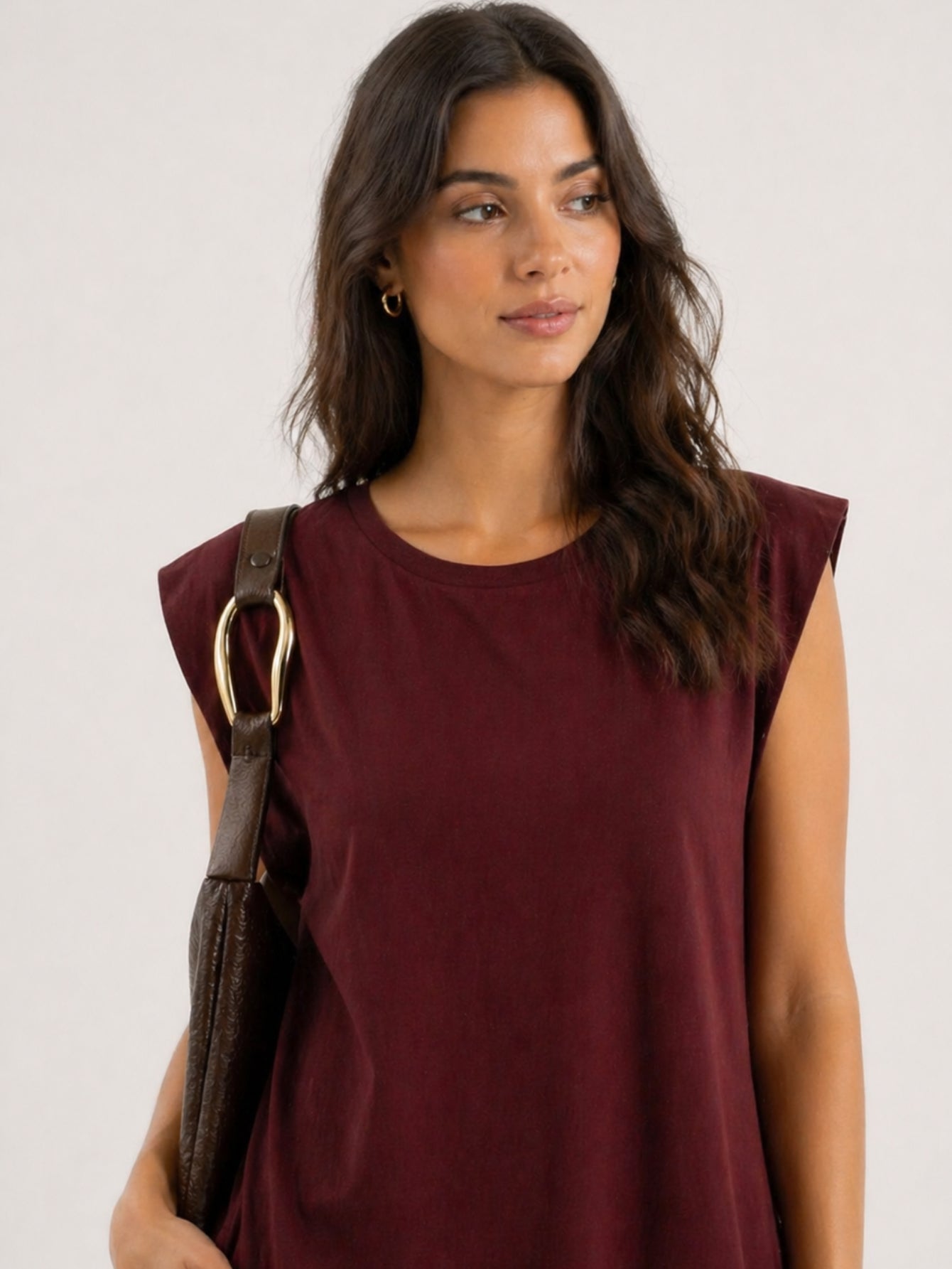 Vestido Longo Muscle Tee Em Algodão Com Bolso Aveloz Bordô