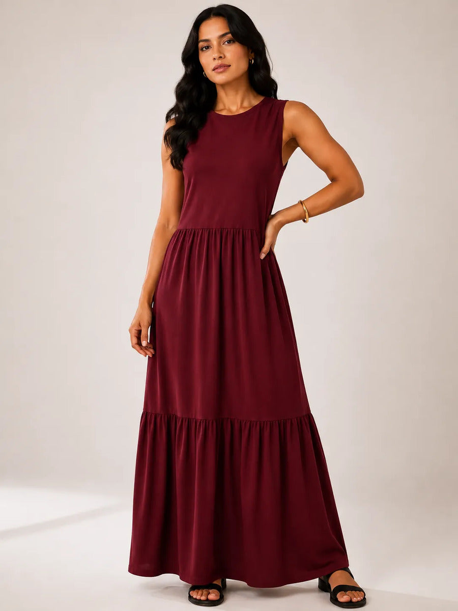 Vestido Longo Feminino Regata Três Marias Algodão Soltinho Bordô
