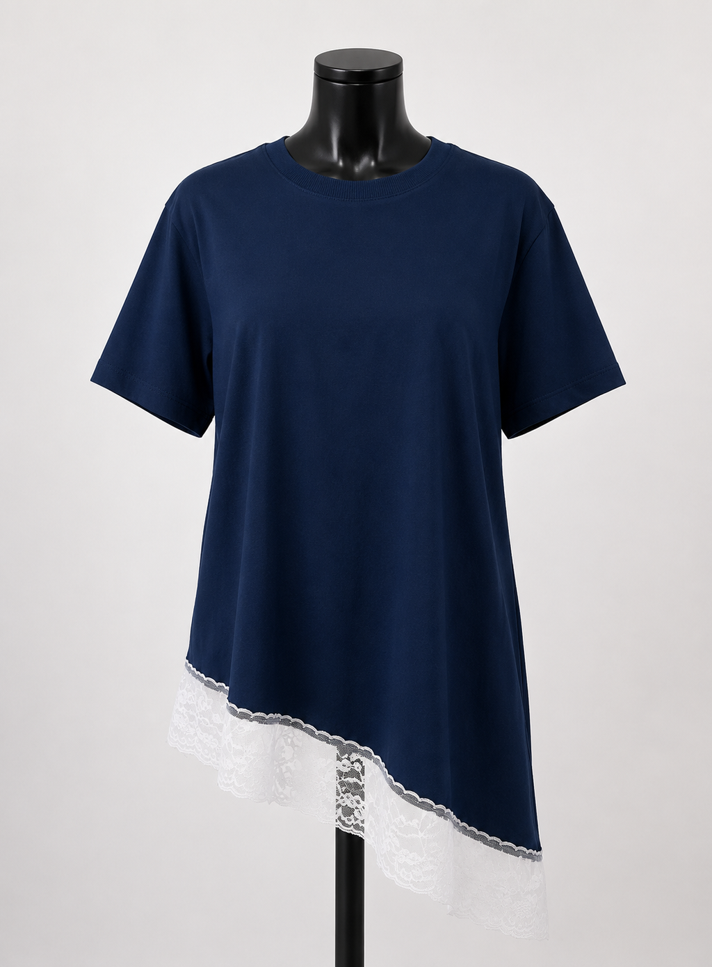 Blusa Assimétrica Feminina com Renda Azul Marinho