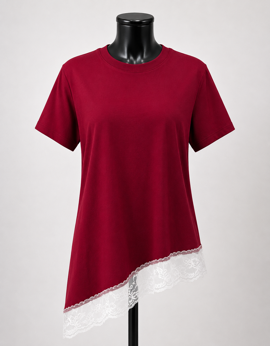 Blusa Assimétrica Feminina com Renda Bordô