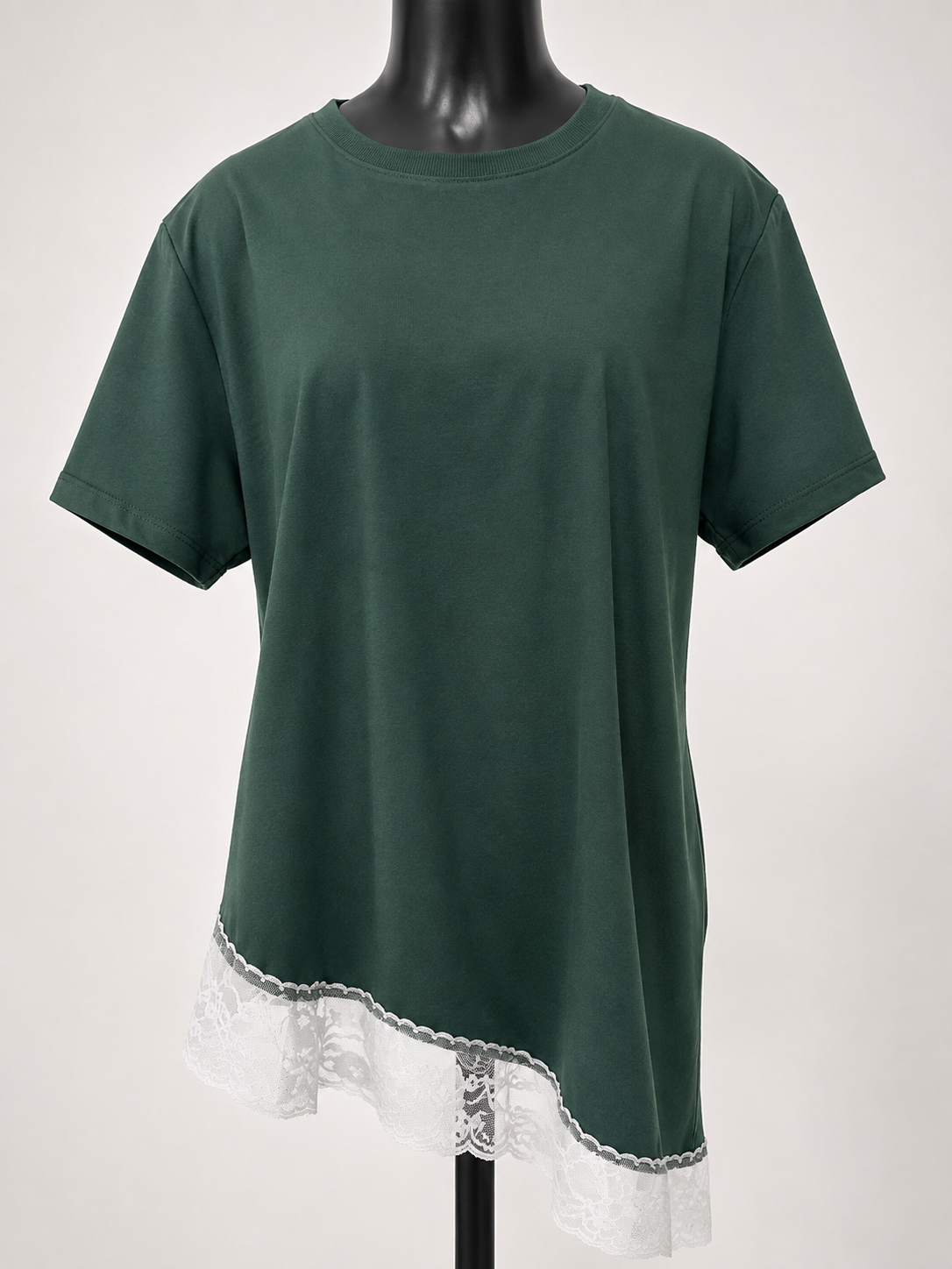 Blusa Assimétrica Feminina com Renda Verde Musgo