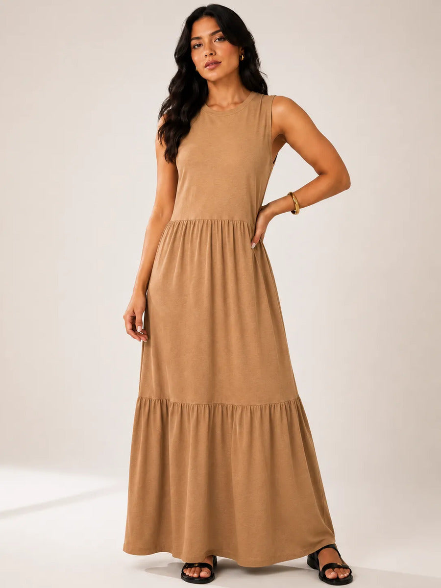 Vestido Longo Feminino Regata Três Marias Algodão Soltinho Caramelo