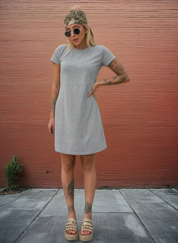 Vestido T-shirt Camisetão Aveloz Cinza Mescla