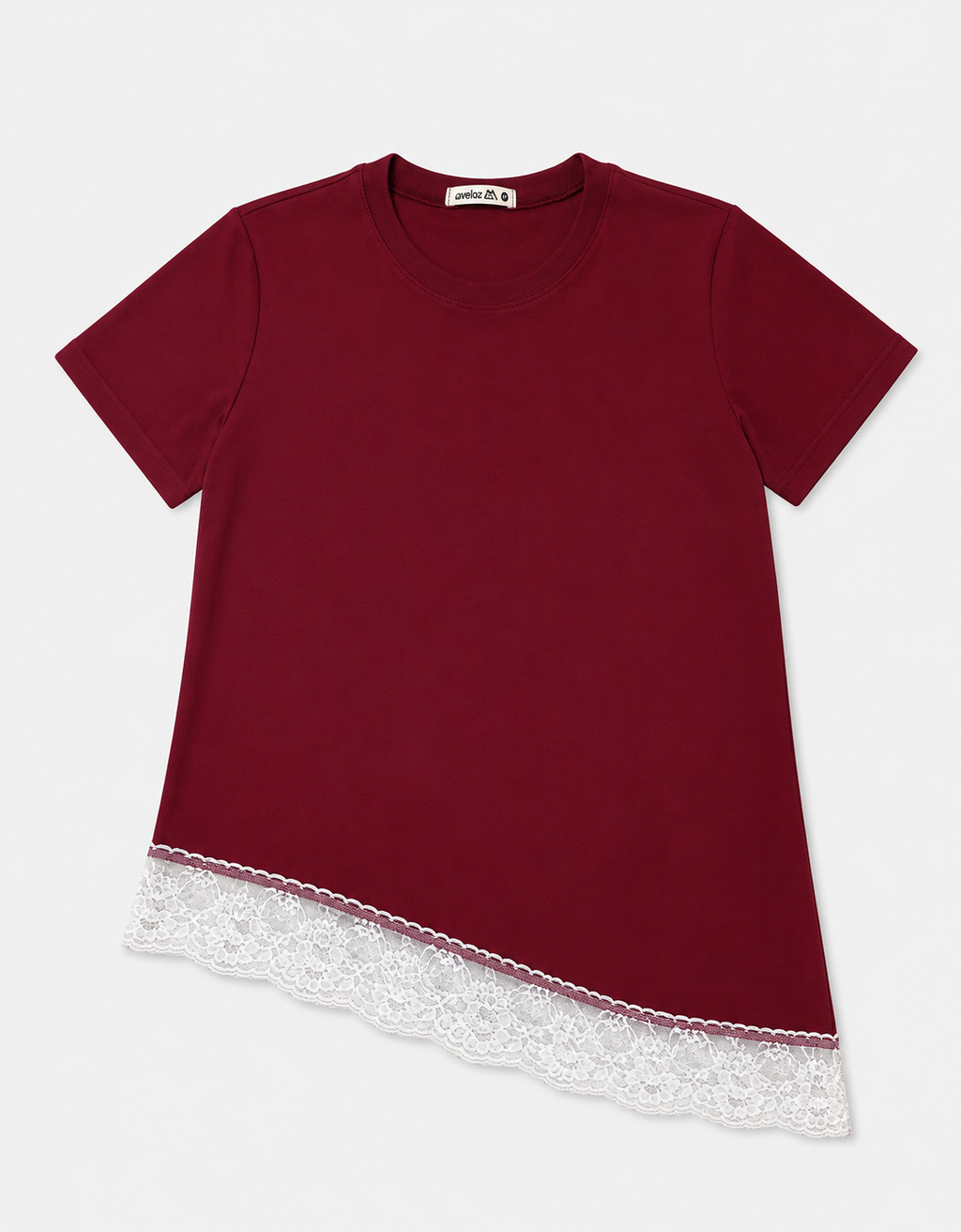 Blusa Assimétrica Feminina com Renda Bordô