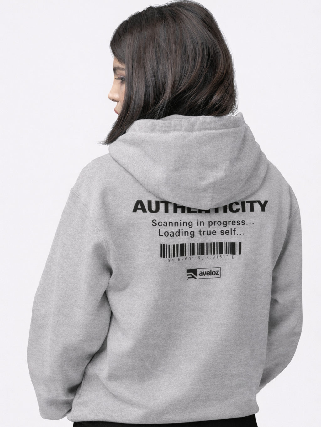 Moletom Canguru Feminina Estampa Authenticity Malha Premium Cinza