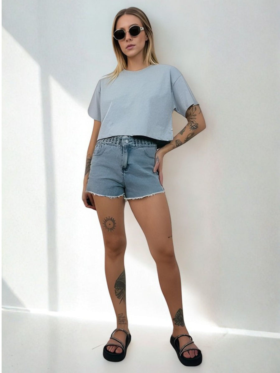 Camiseta Aveloz Feminina Cropped Cinza Mescla