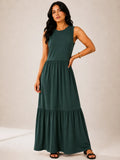Vestido Longo Feminino Regata Três Marias Algodão Soltinho Verde-escuro