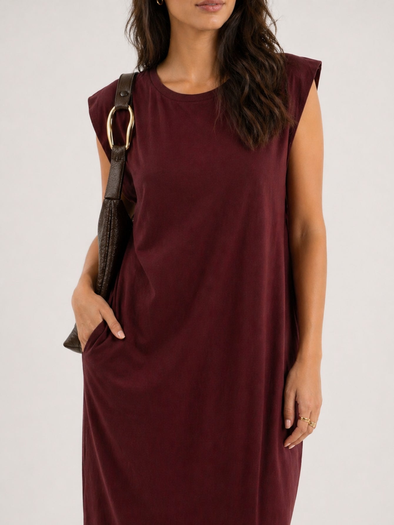 Vestido Longo Muscle Tee Em Algodão Com Bolso Aveloz Bordô