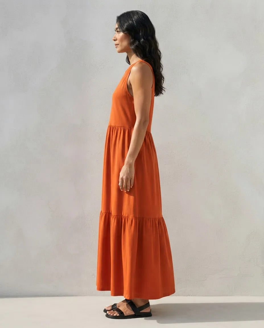 Vestido Longo Feminino Regata Três Marias Algodão Soltinho Laranja