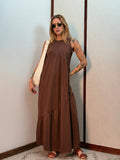 Vestido Longo Feminino Soltinho malha algodão Aveloz Marrom Escuro