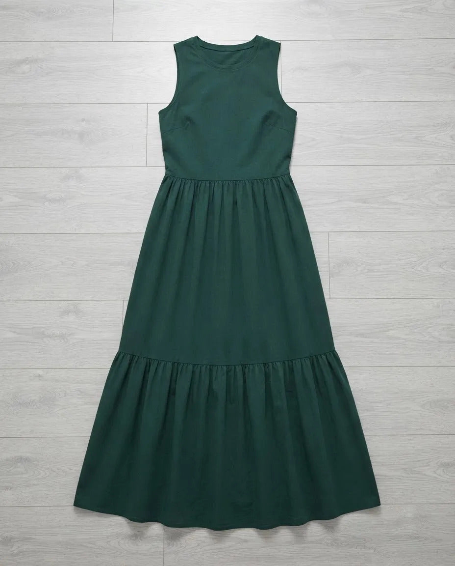 Vestido Longo Feminino Regata Três Marias Algodão Soltinho Verde-escuro