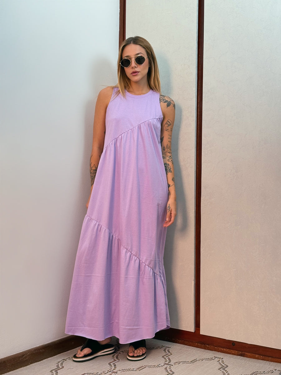 Vestido Longo Feminino Soltinho malha algodão Aveloz Lilás