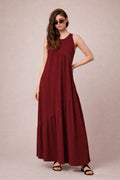 Vestido Longo Feminino Soltinho malha algodão Aveloz Bordô