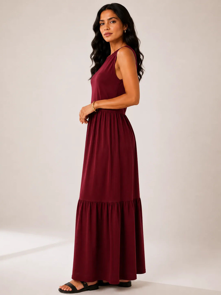 Vestido Longo Feminino Regata Três Marias Algodão Soltinho Bordô