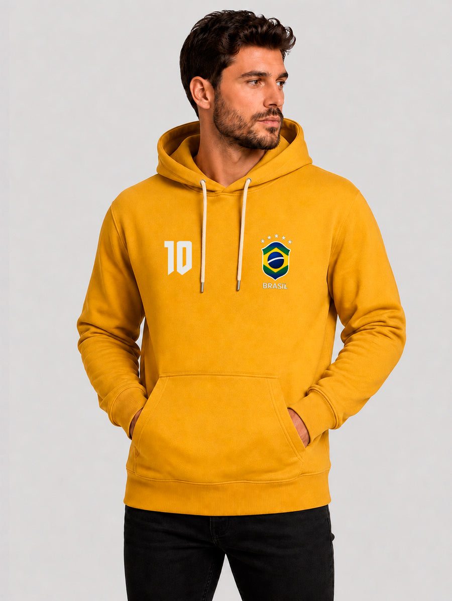 Moletom Masculino Canguru Estampa Brasil Torcedor Amarelo Mostarda