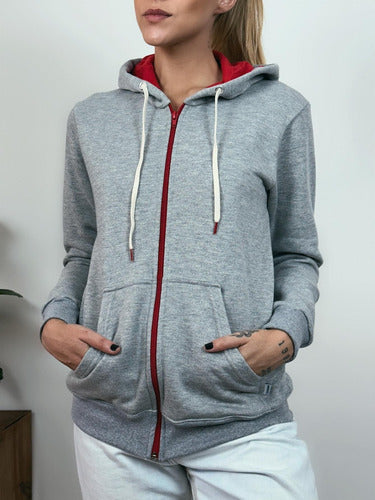 Moletom Aveloz Zíper Duo Color Cinza e Vermelho