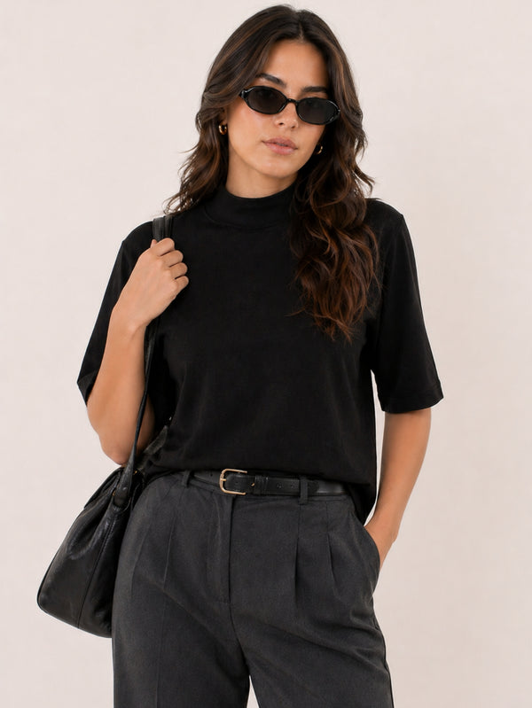 Camiseta Feminina T-shirt Aveloz Gola Alta E Manga 3/4