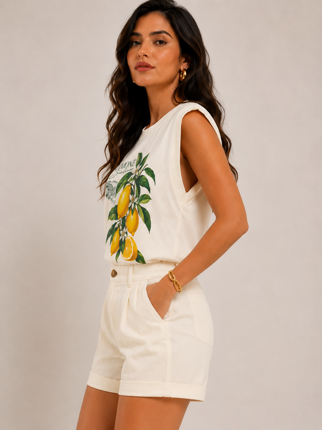 Camiseta Feminina Manga Muscle Tee Estampa Limone Siciliano
