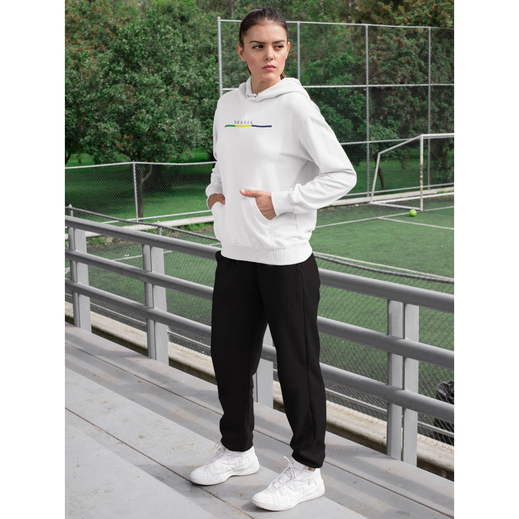Conjunto Moletom Canguru Brasil Faixa Três Cores Premium Unissex