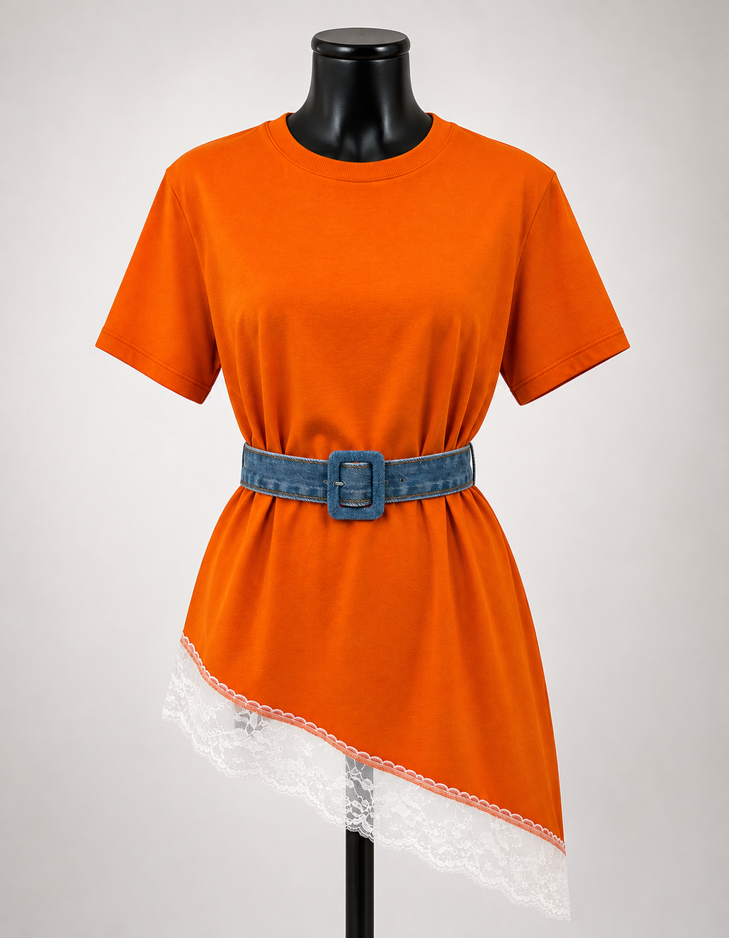 Blusa Assimétrica Feminina com Renda Laranja