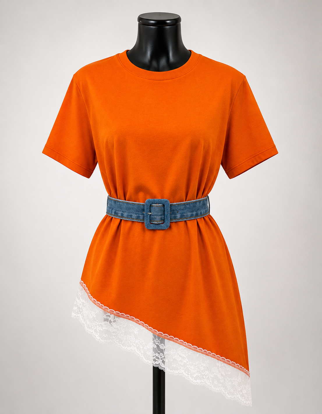 Blusa Assimétrica Feminina com Renda Laranja