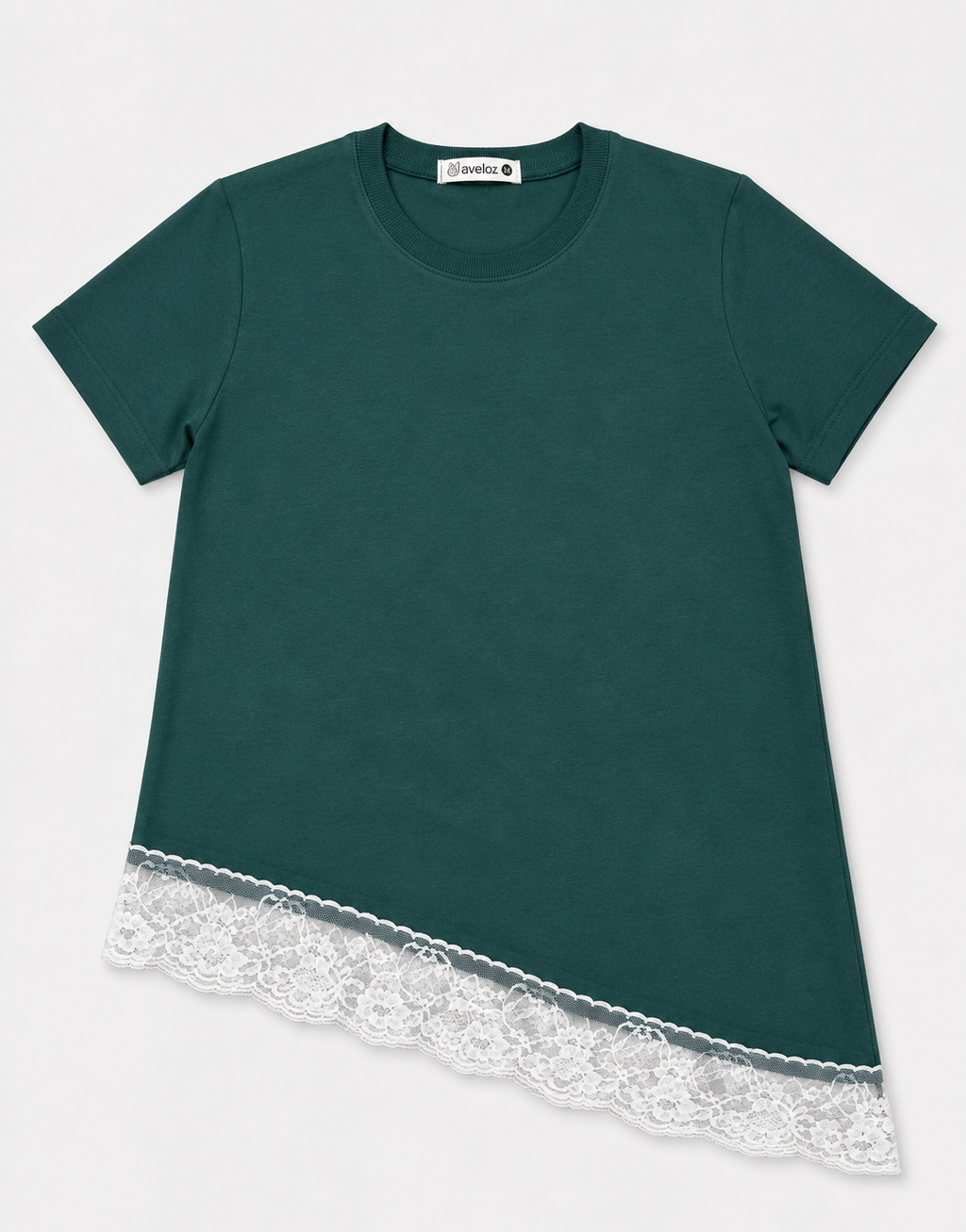 Blusa Assimétrica Feminina com Renda Verde Musgo