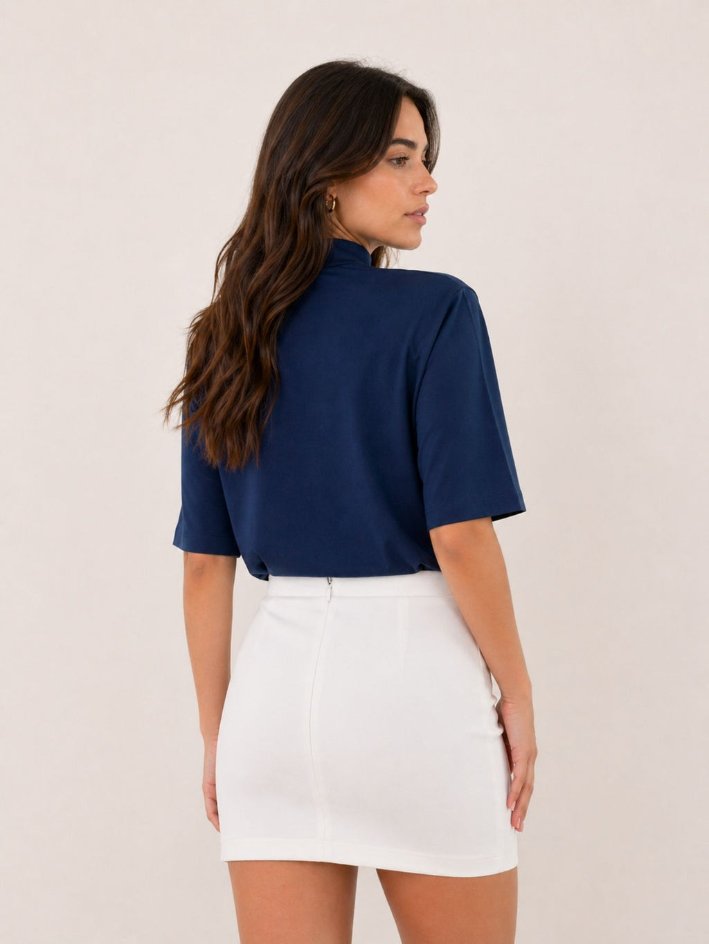 Camiseta Feminina T-shirt Aveloz Gola Alta E Manga 3/4 Azul-marinho