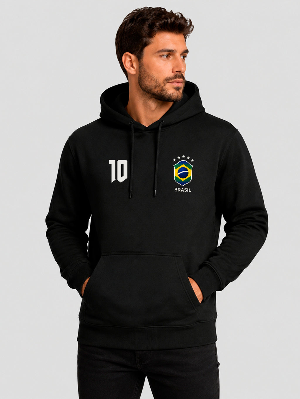 Moletom Masculino Canguru Estampa Brasil Torcedor Preto