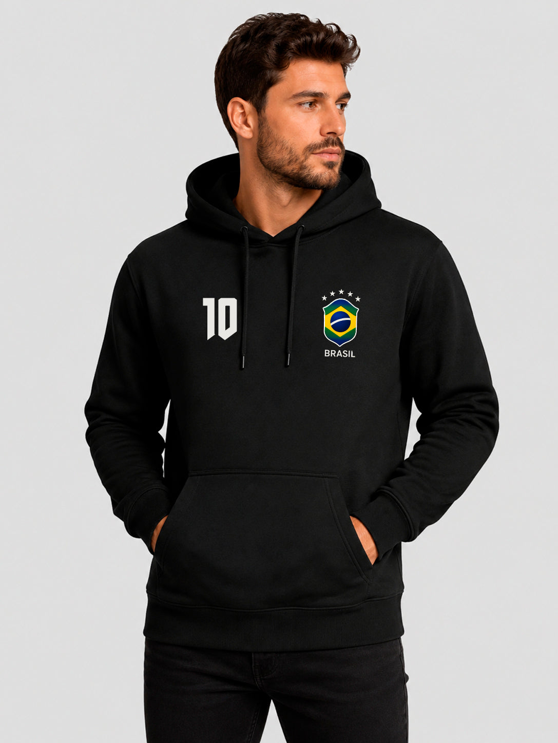 Moletom Masculino Canguru Estampa Brasil Torcedor Preto