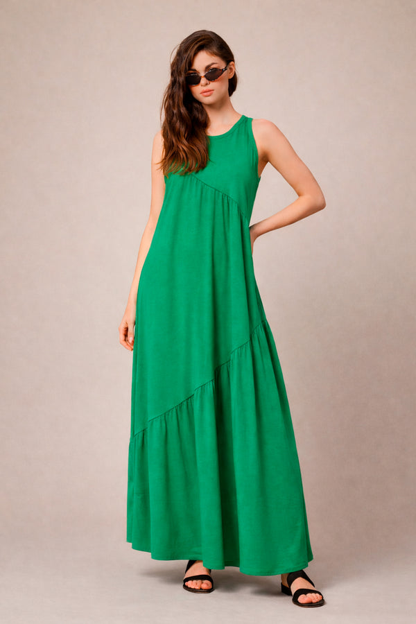 Vestido Longo Feminino Soltinho malha algodão Aveloz Verde Bandeira