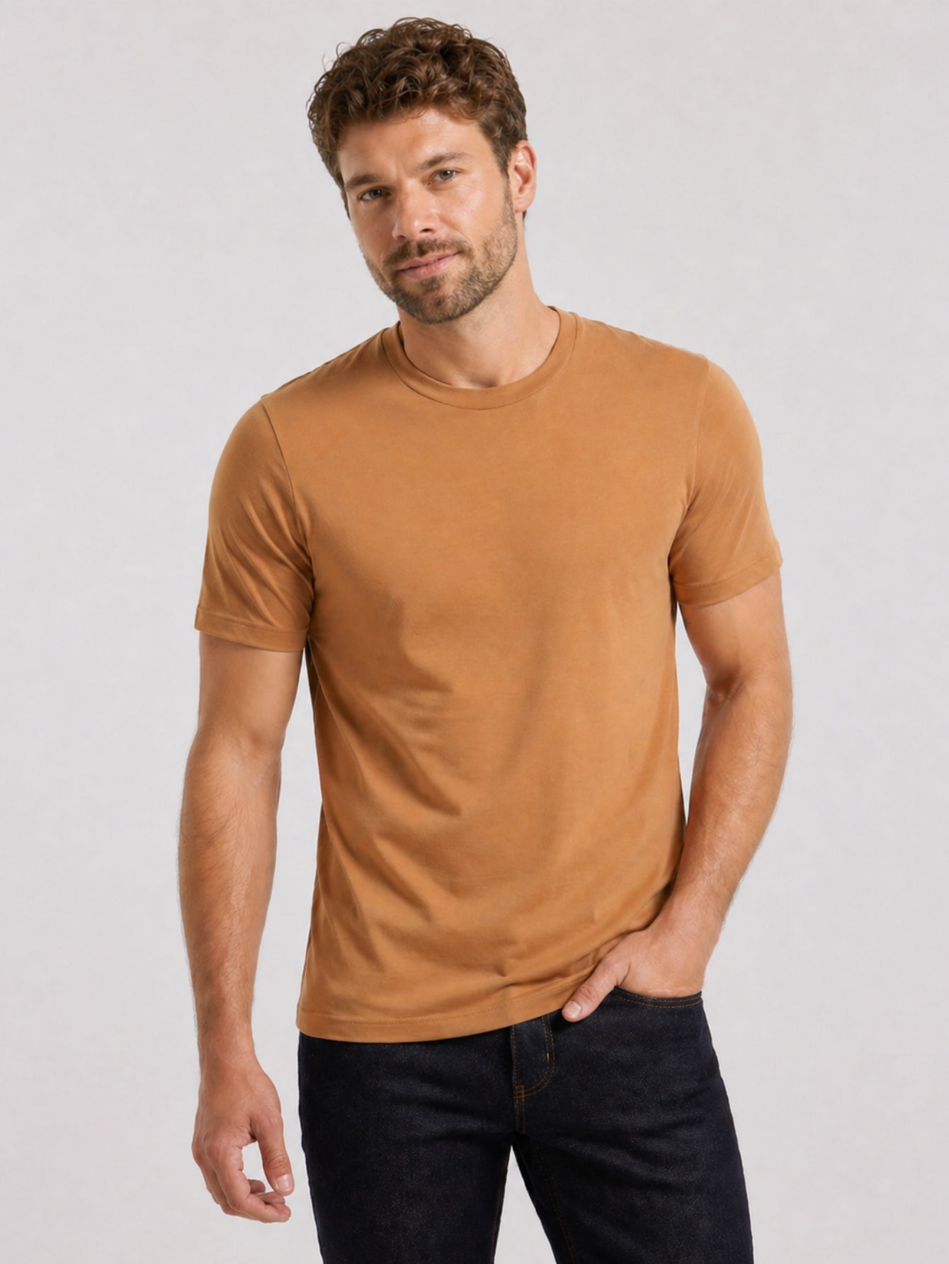 Camiseta Masculina Algodão Básica Caramelo
