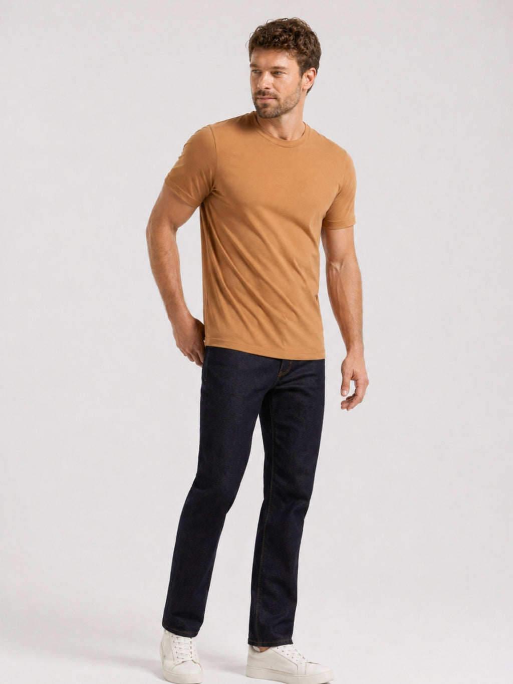 Camiseta Masculina Algodão Básica Caramelo