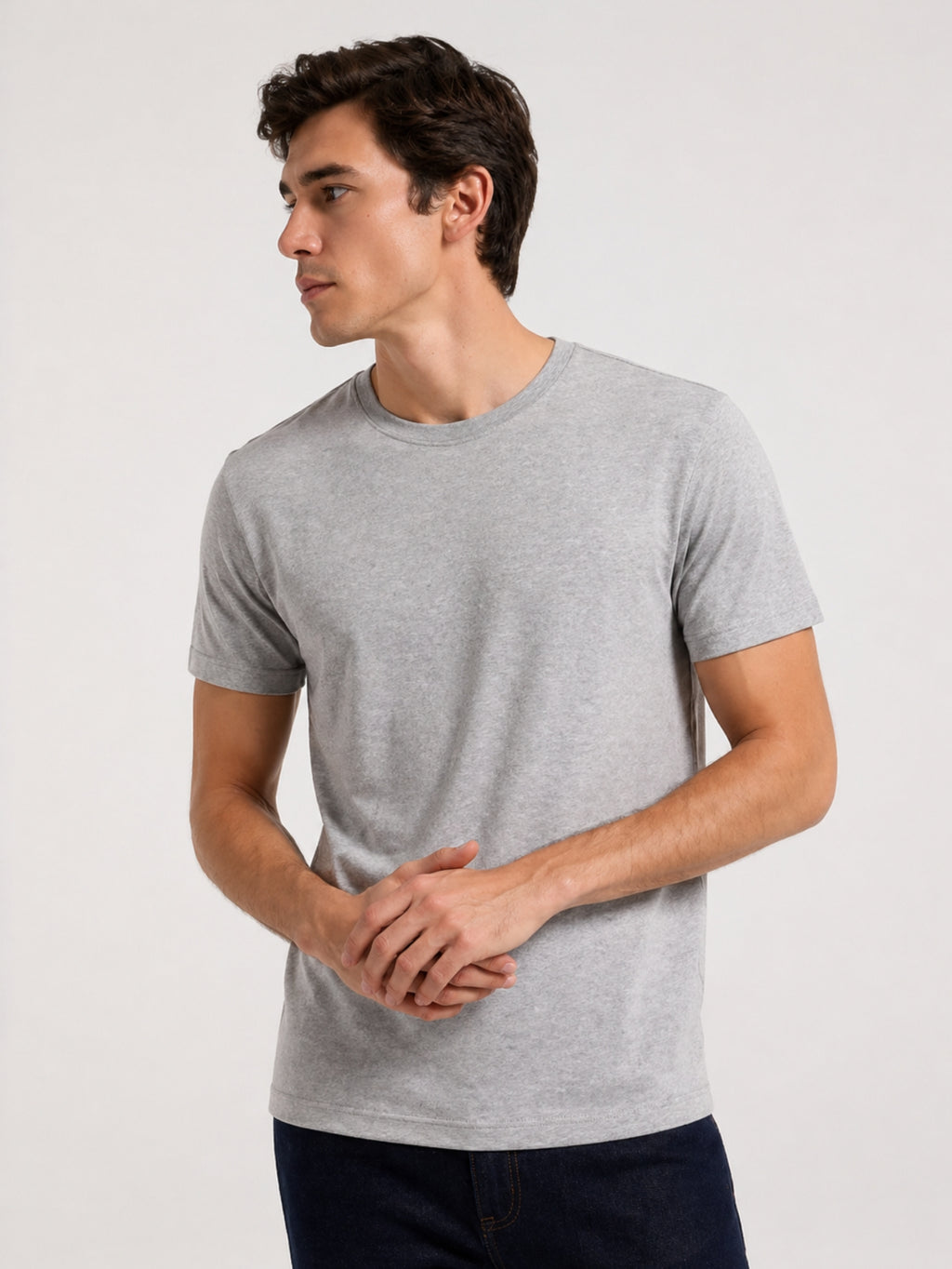 Camiseta Masculina Algodão Básica Cinza Mescla