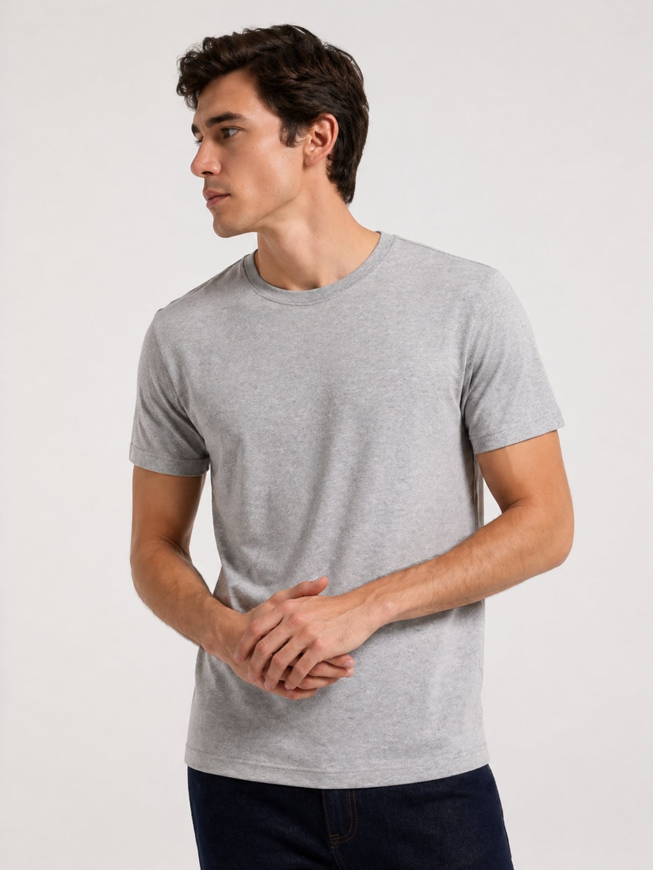 Camiseta Masculina Algodão Básica Cinza Mescla