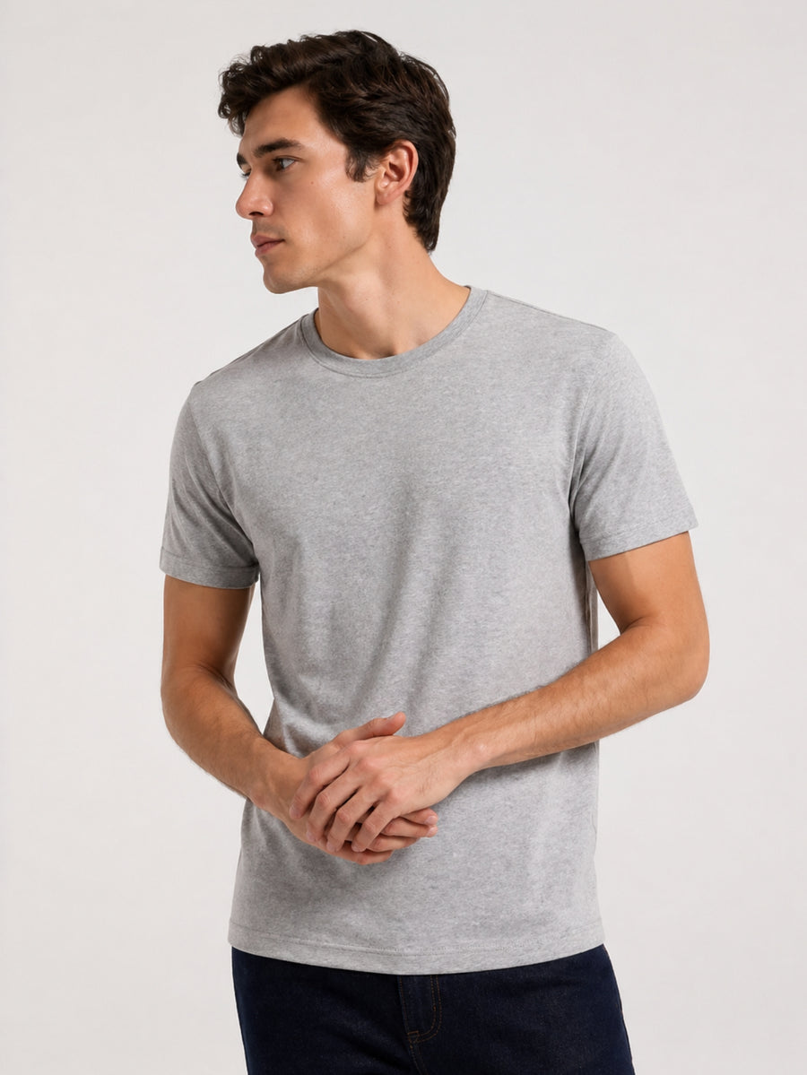 Camiseta Masculina Algodão Básica Cinza Mescla