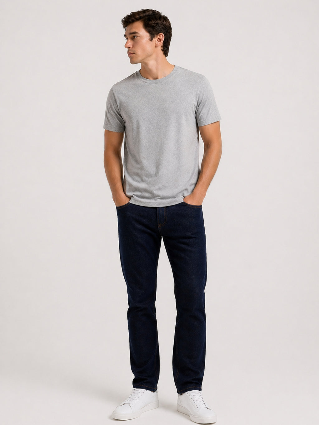 Camiseta Masculina Algodão Básica Cinza Mescla