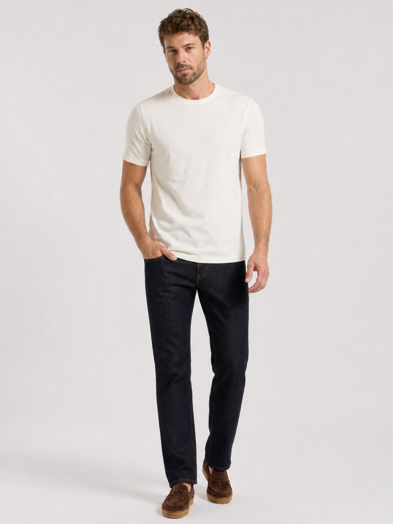 Camiseta Masculina Algodão Básica Off White