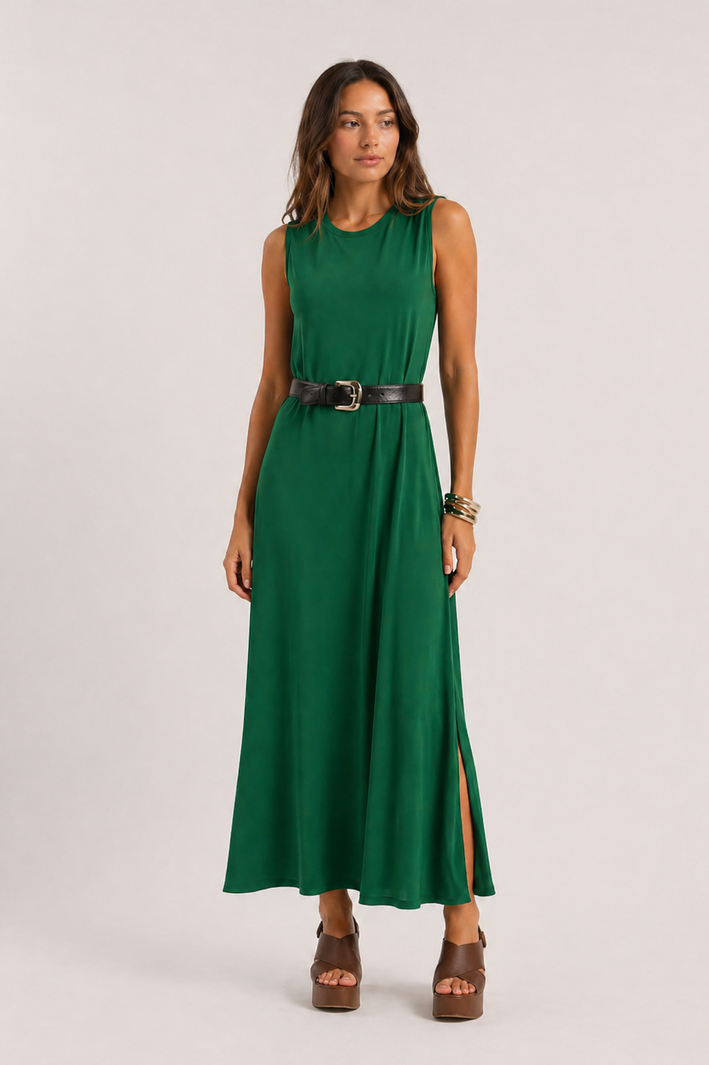 Vestido Longo Aveloz Viscolycra Soltinho com Bolso Verde Bandeira