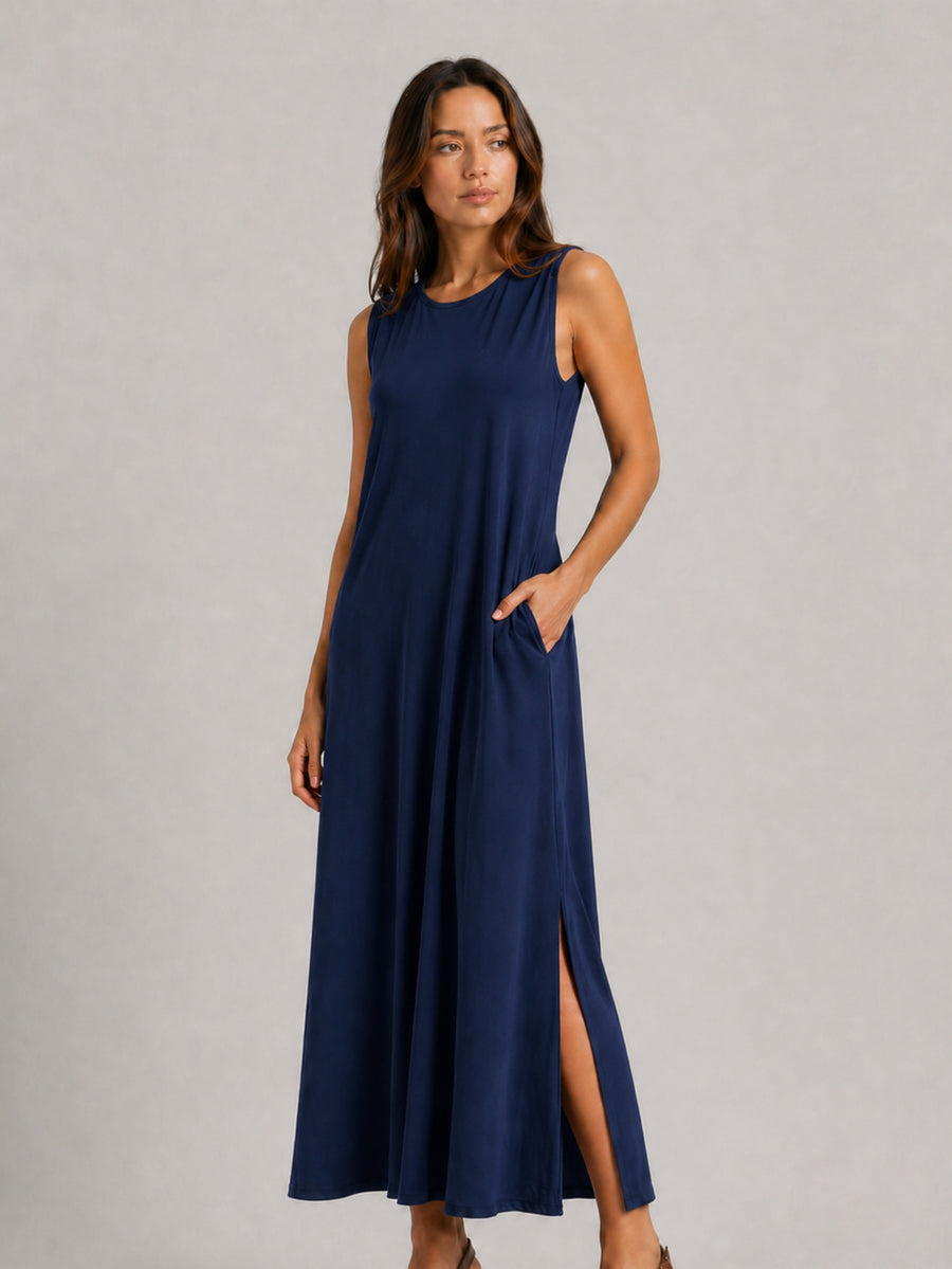 Vestido Longo Aveloz Viscolycra Soltinho com Bolso Azul Marinho