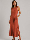 Vestido Longo Aveloz Viscolycra Soltinho com Bolso Ferrugem