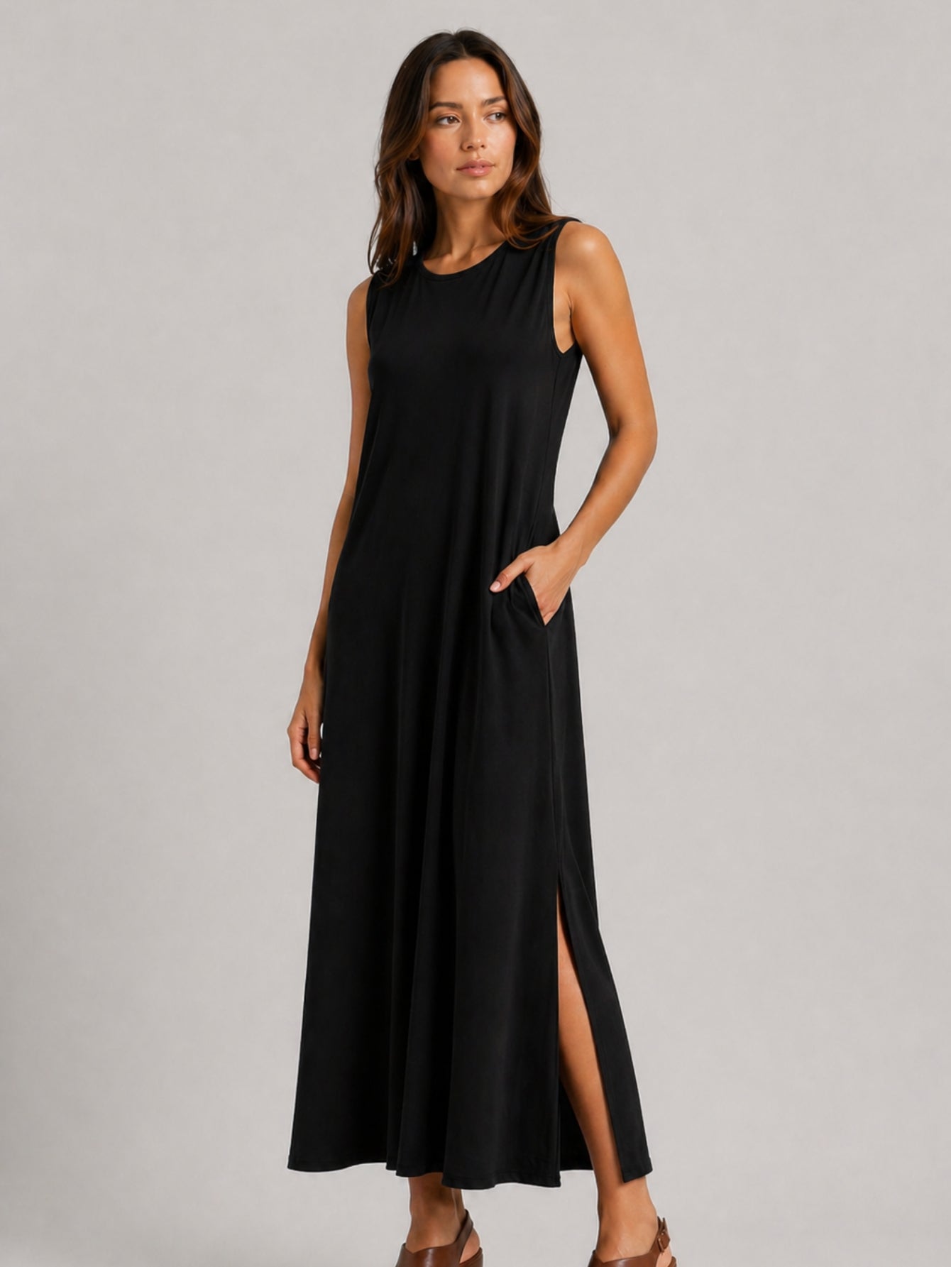 Vestido Longo Aveloz Viscolycra Soltinho com Bolso Preto