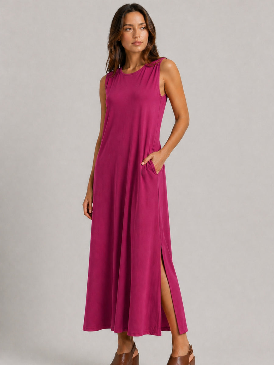 Vestido Longo Aveloz Viscolycra Soltinho com Bolso Fucsia